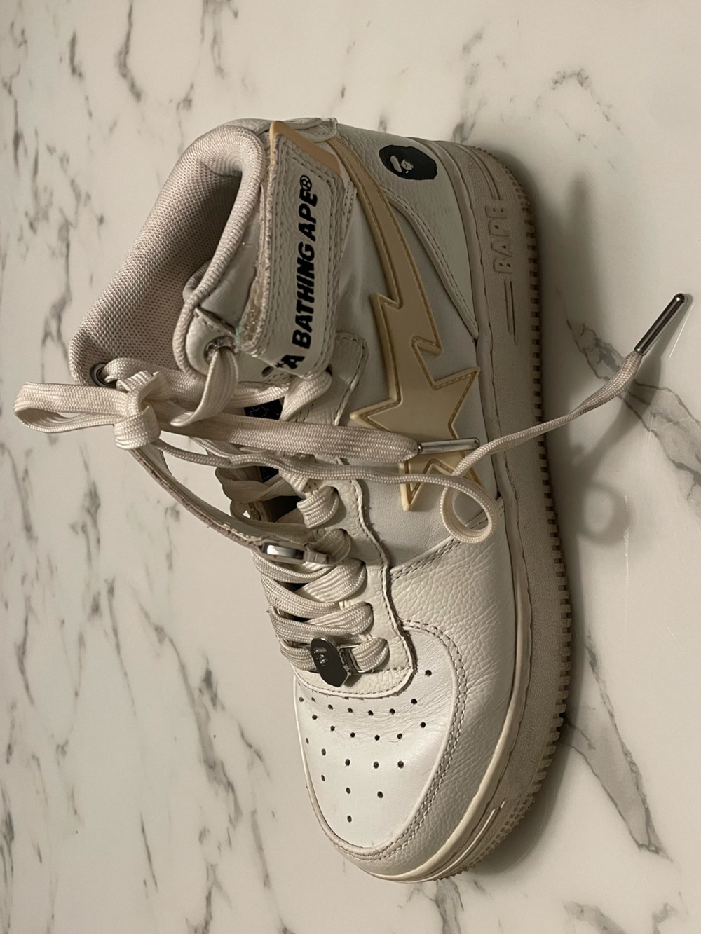 BAPE - Authentic All White High-Top Bape Sta Sneakers. Kids 6